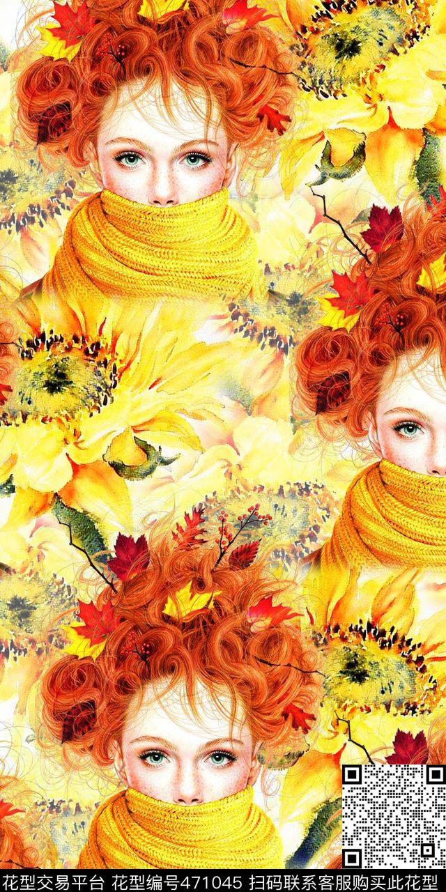 时尚人物水彩数码印花华亿平台下载（图片编号: 471045） - 瓦栏（Walan）