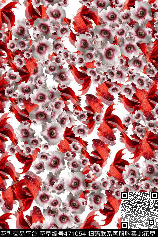 鱼花卉动物数码印花华亿平台下载（图片编号: 471054） - 瓦栏（Walan）