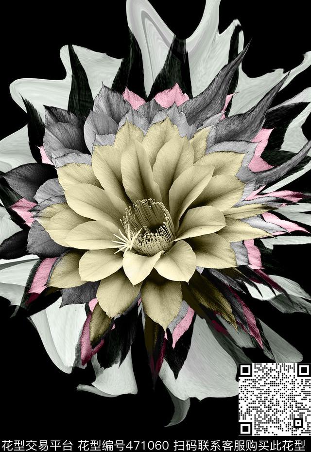 时尚手绘大花大牌数码印花华亿平台下载（图片编号: 471060） - 瓦栏（Walan）