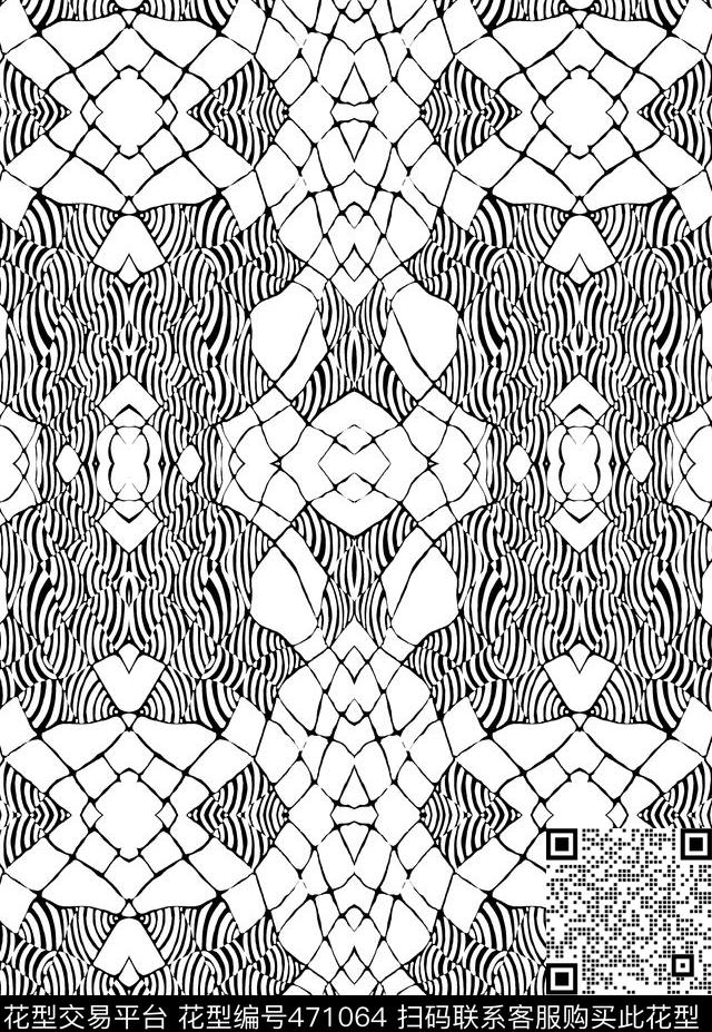 GeometicAbstractWarpedstripedlineblackandwhite数码印花华亿平台下载（图片编号: 471064） - 瓦栏（Walan）