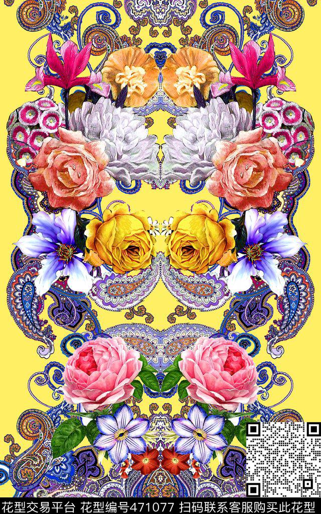 时尚佩斯利腰果花卉数码印花华亿平台下载（图片编号: 471077） - 瓦栏（Walan）