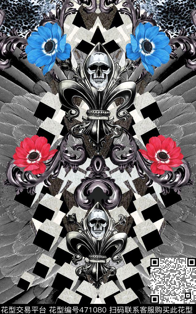 时尚几何卷草数码印花华亿平台下载（图片编号: 471080） - 瓦栏（Walan）