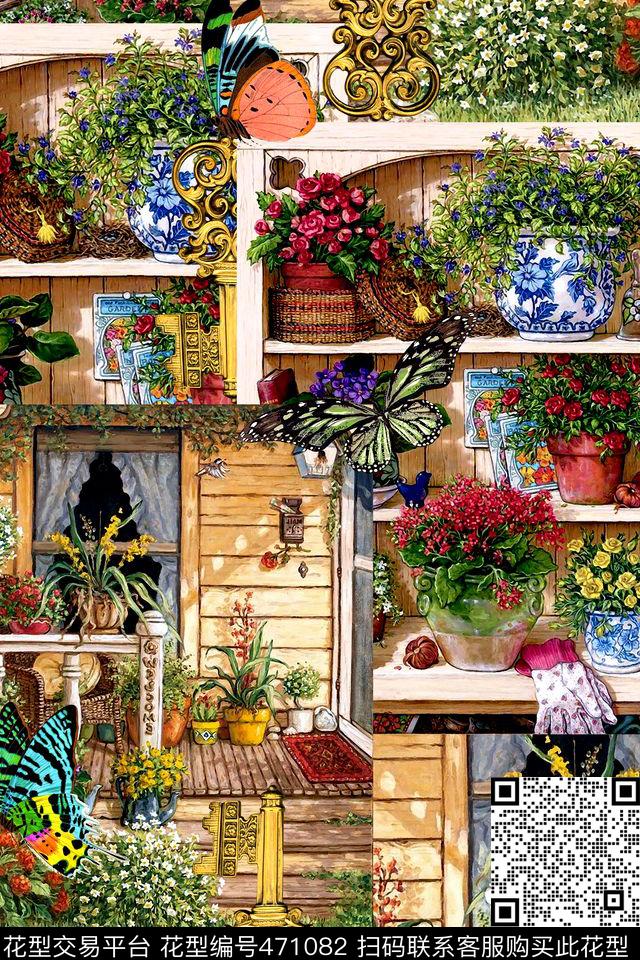 田园风花台花卉数码印花华亿平台下载（图片编号: 471082） - 瓦栏（Walan）