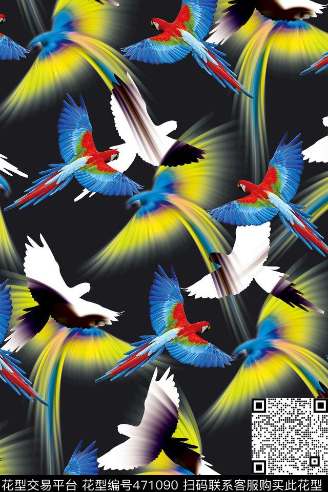 小鸟炫彩影子数码印花华亿平台下载（图片编号: 471090） - 瓦栏（Walan）