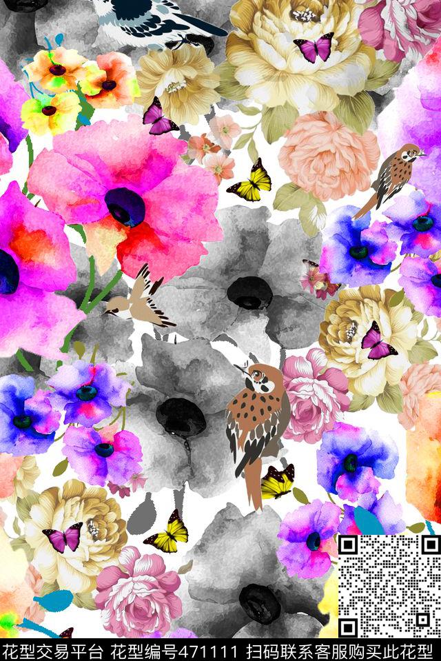花卉时尚现代数码印花华亿平台下载（图片编号: 471111） - 瓦栏（Walan）