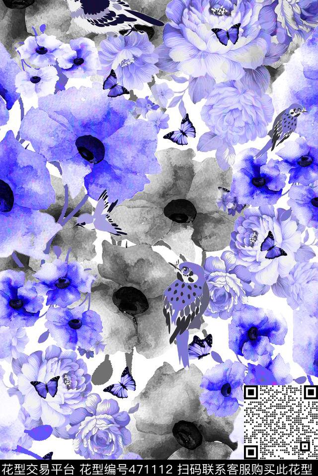 现代花卉时尚数码印花华亿平台下载（图片编号: 471112） - 瓦栏（Walan）