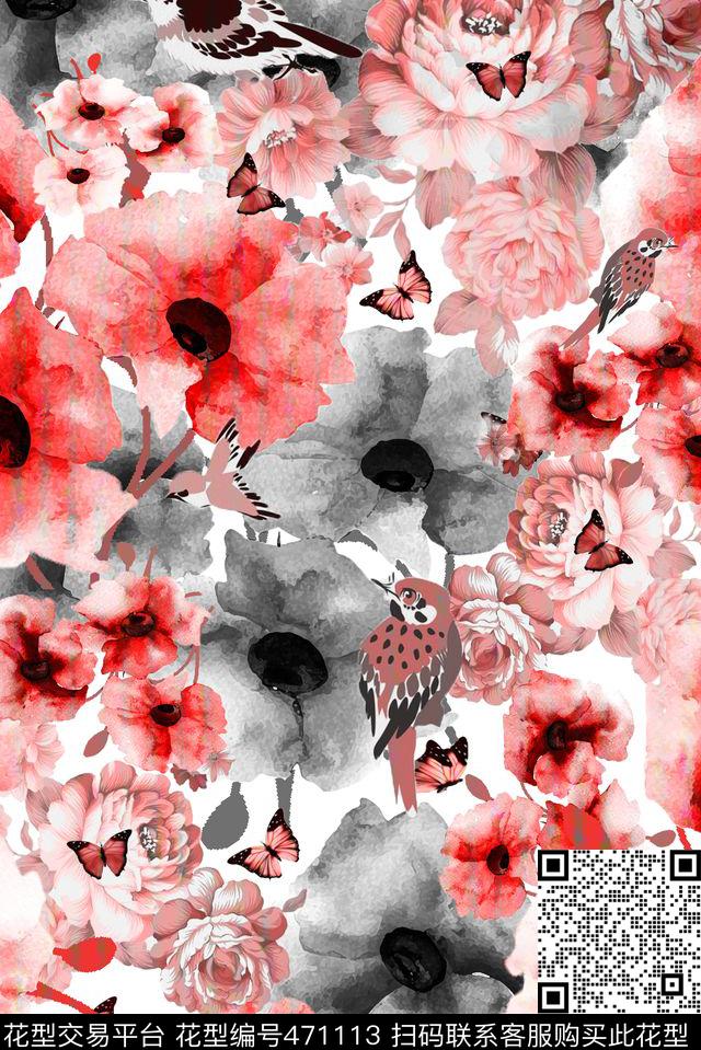 现代花卉时尚数码印花华亿平台下载（图片编号: 471113） - 瓦栏（Walan）