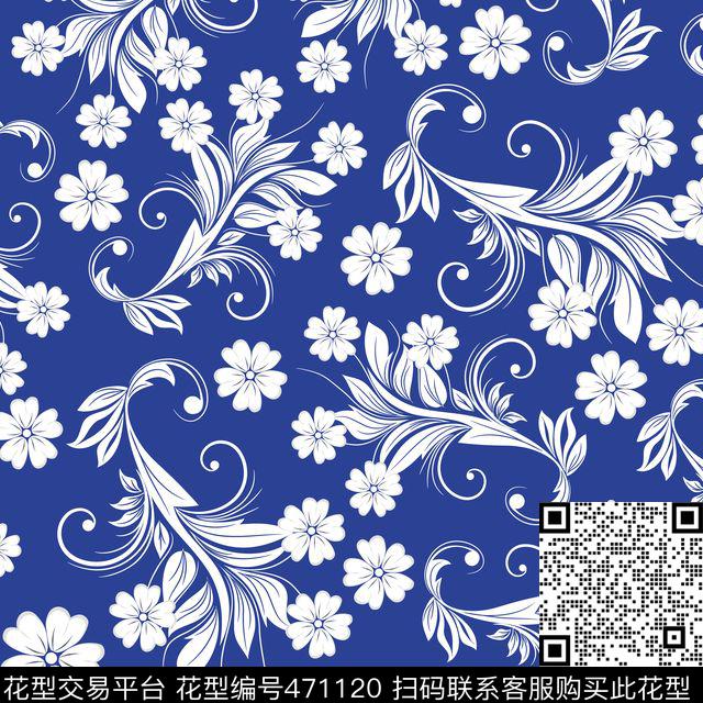 青花瓷花卉民族风传统印花华亿平台下载（图片编号: 471120） - 瓦栏（Walan）