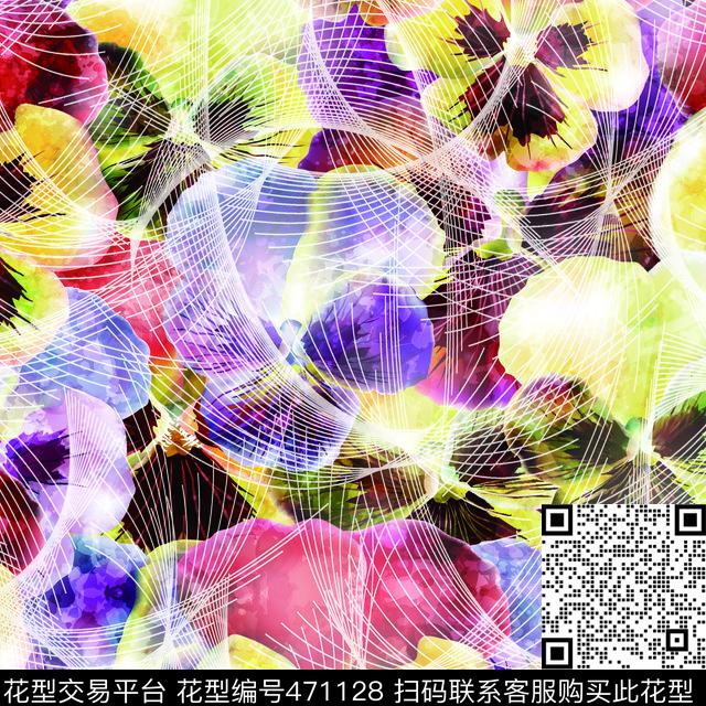 抽象几何花数码印花华亿平台下载（图片编号: 471128） - 瓦栏（Walan）