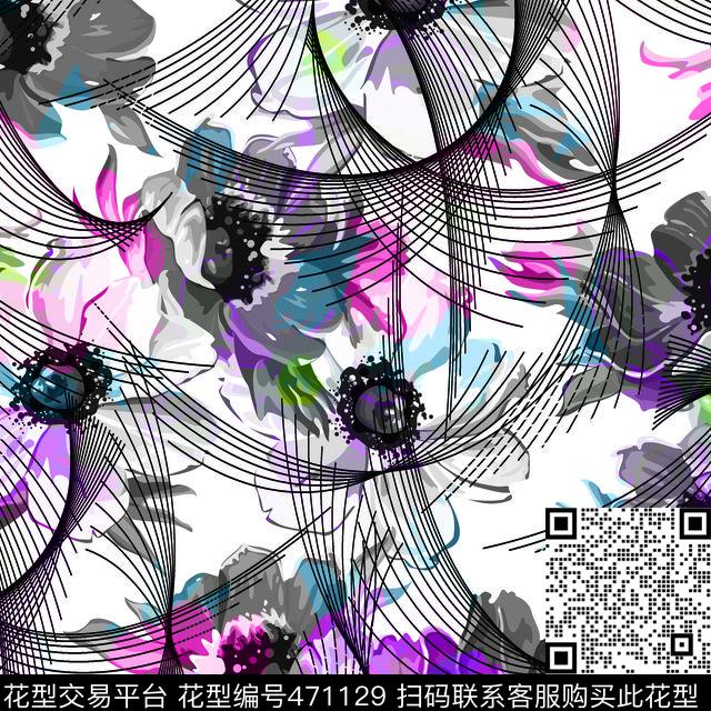 抽象几何叶子数码印花华亿平台下载（图片编号: 471129） - 瓦栏（Walan）