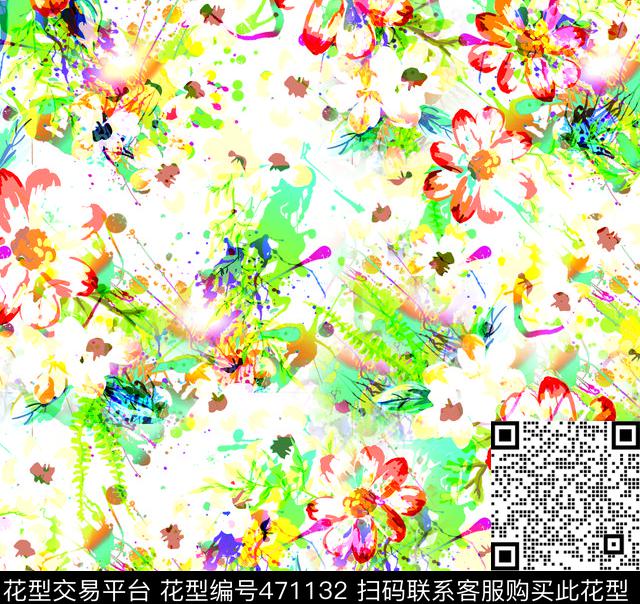 抽象花彩色数码印花华亿平台下载（图片编号: 471132） - 瓦栏（Walan）