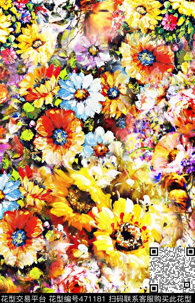 油画花卉创意数码印花华亿平台下载（图片编号: 471181） - 瓦栏（Walan）