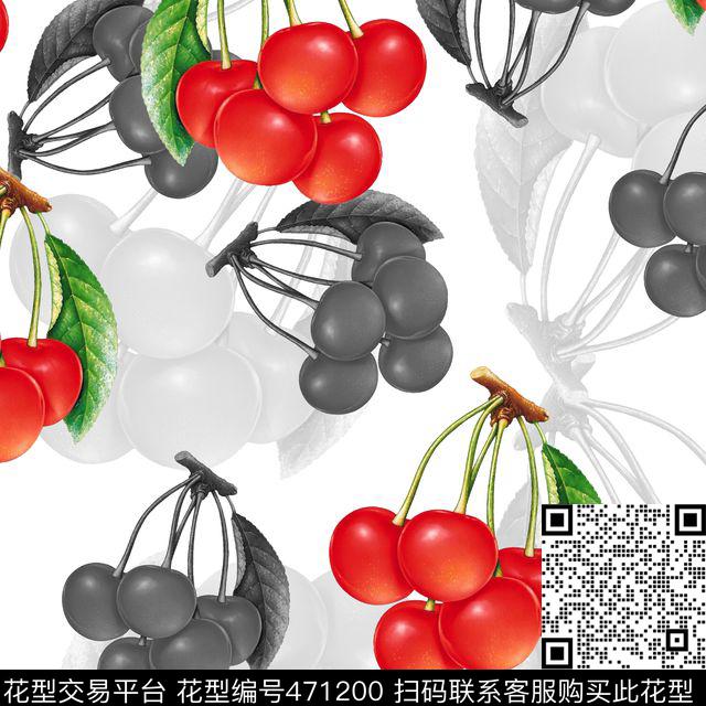 樱桃水果创意图案数码印花华亿平台下载（图片编号: 471200） - 瓦栏（Walan）