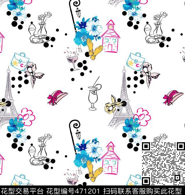 拉斐尔拉菲尔铁塔红酒手套花卉房子路灯餐具包丝巾帽子度假休闲时尚现代传统印花华亿平台下载（图片编号: 471201） - 瓦栏（Walan）