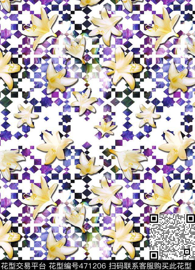 未来感迷幻神秘百合几何渐变迷幻模糊数码印花华亿平台下载（图片编号: 471206） - 瓦栏（Walan）