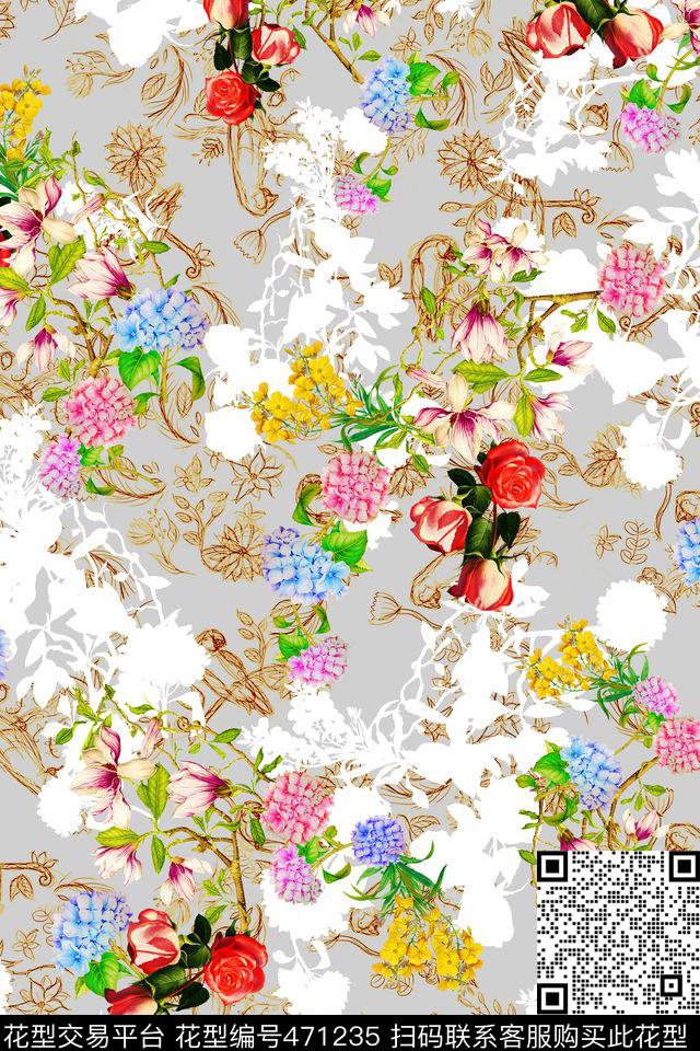 油画花欧式花纹碎花底纹数码印花华亿平台下载（图片编号: 471235） - 瓦栏（Walan）