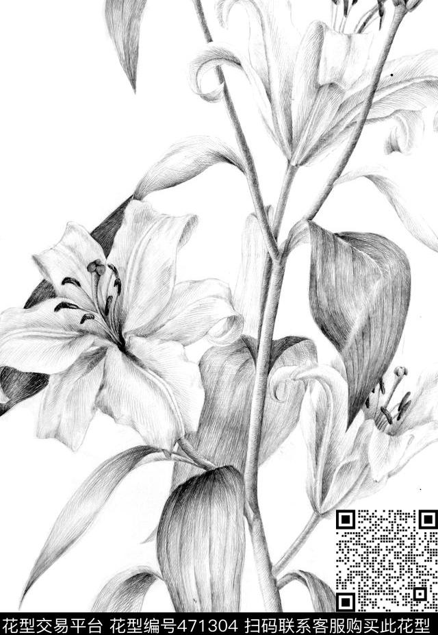 PlacedfloralLilyflowerhandmade数码印花华亿平台下载（图片编号: 471304） - 瓦栏（Walan）