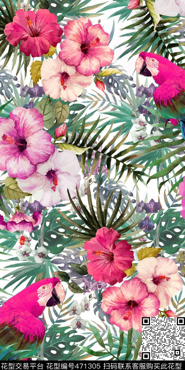 热带植物花卉数码印花华亿平台下载（图片编号: 471305） - 瓦栏（Walan）
