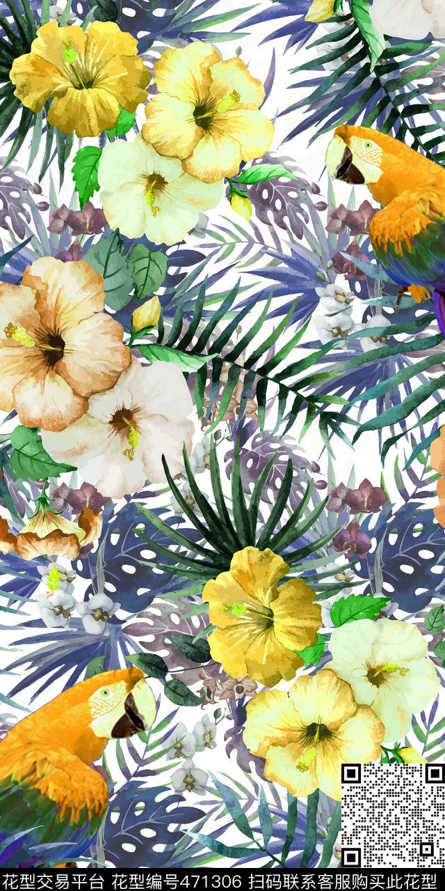 热带植物花卉数码印花华亿平台下载（图片编号: 471306） - 瓦栏（Walan）