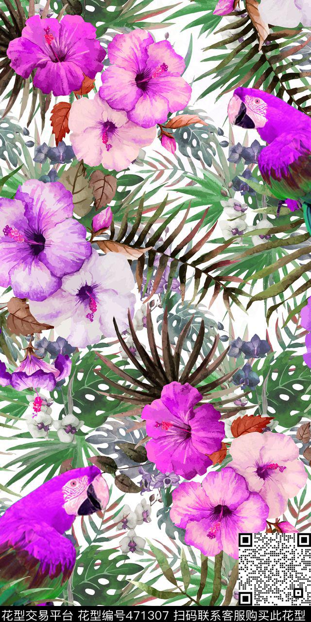 热带植物花卉数码印花华亿平台下载（图片编号: 471307） - 瓦栏（Walan）