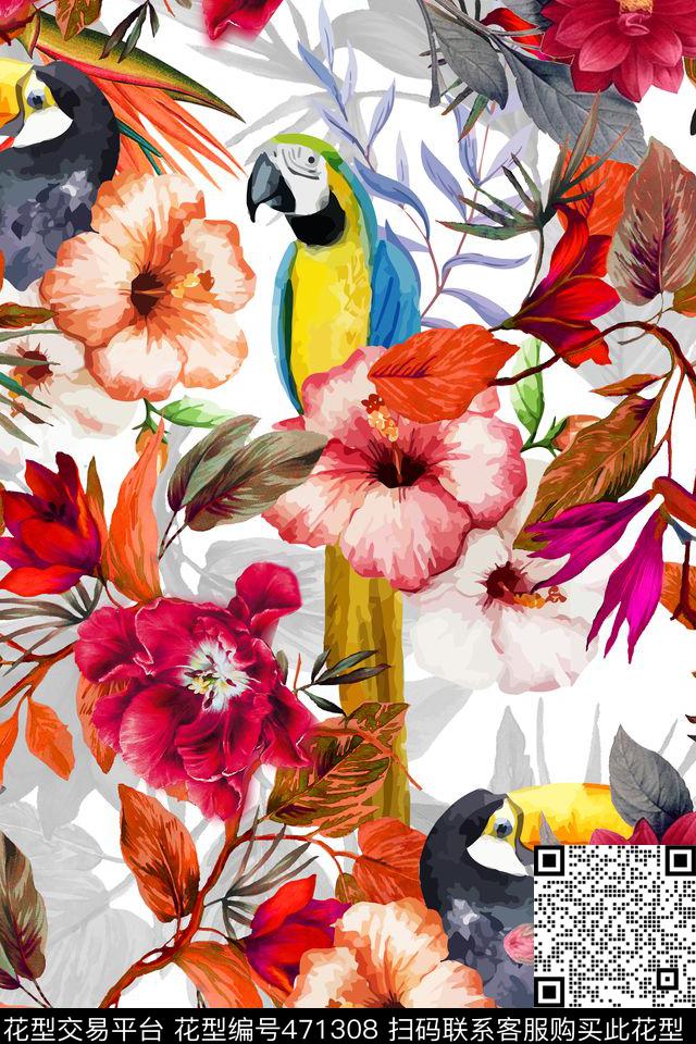 热带植物花卉数码印花华亿平台下载（图片编号: 471308） - 瓦栏（Walan）