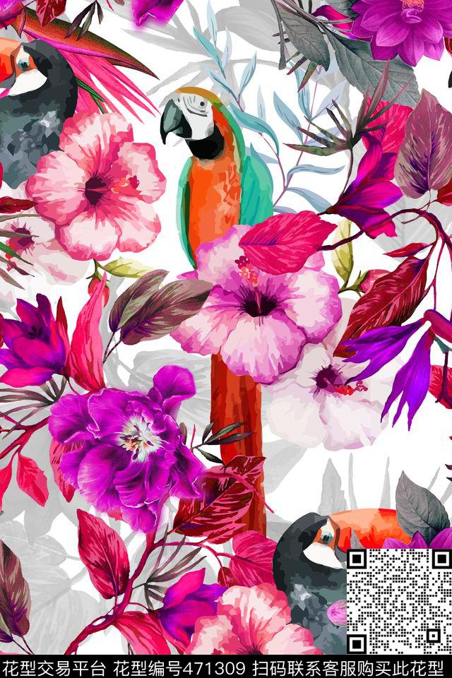 热带植物花卉数码印花华亿平台下载（图片编号: 471309） - 瓦栏（Walan）