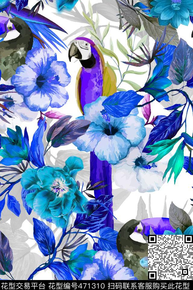 热带植物花卉数码印花华亿平台下载（图片编号: 471310） - 瓦栏（Walan）