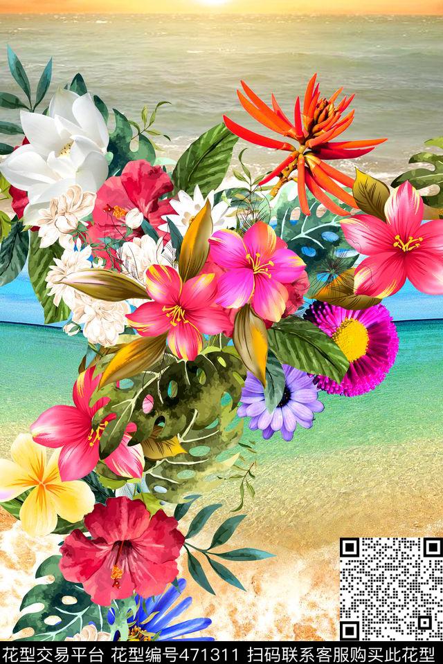 热带休闲海景照片数码印花华亿平台下载（图片编号: 471311） - 瓦栏（Walan）