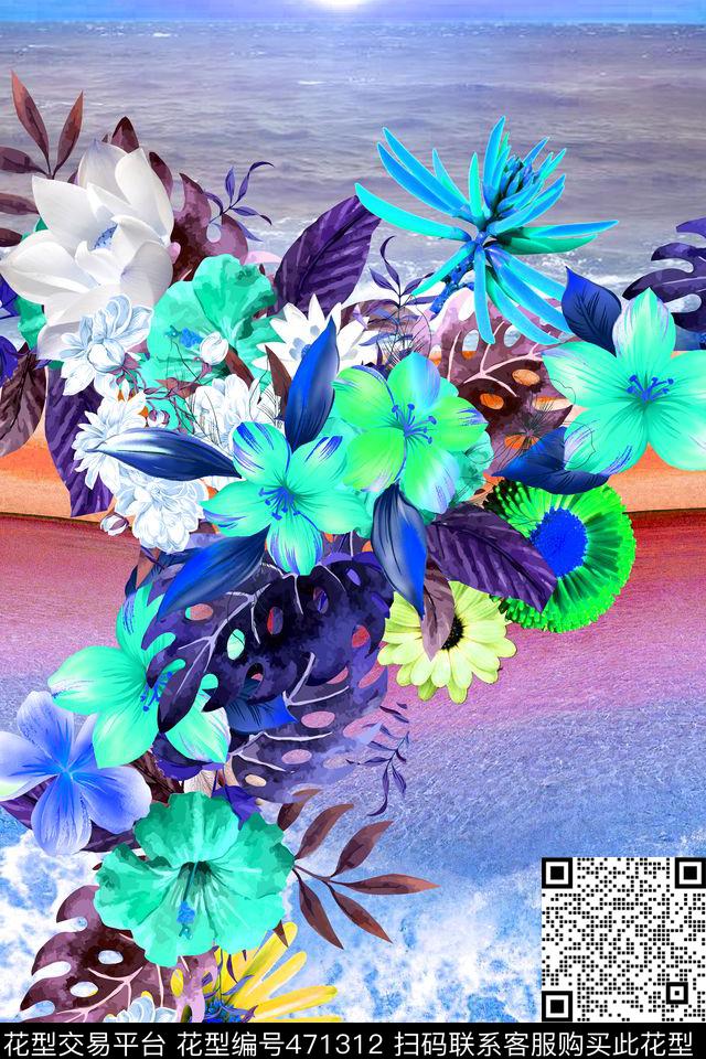 热带休闲海景照片数码印花华亿平台下载（图片编号: 471312） - 瓦栏（Walan）