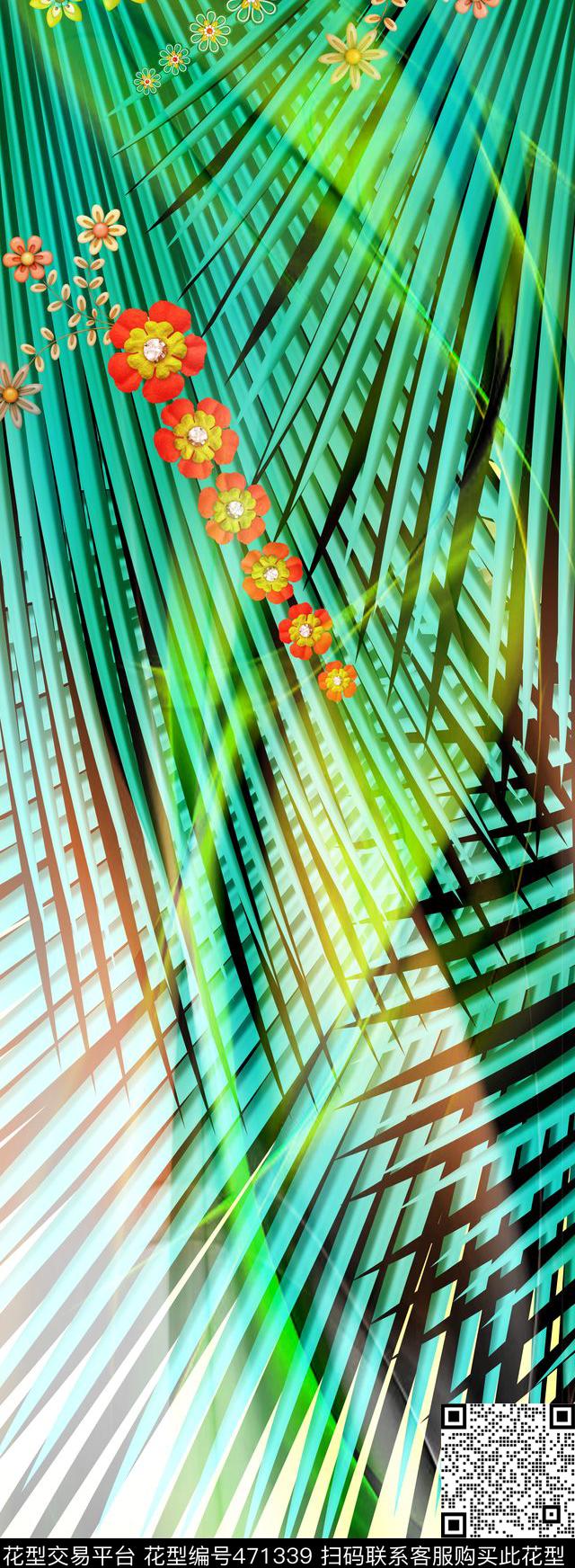 热带树叶棕树数码印花华亿平台下载（图片编号: 471339） - 瓦栏（Walan）