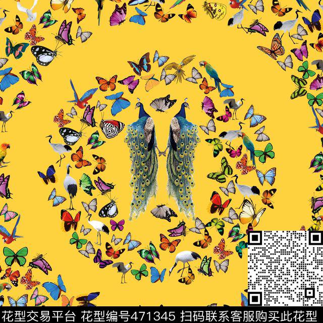 丹顶鹤方巾蝴蝶数码印花华亿平台下载（图片编号: 471345） - 瓦栏（Walan）