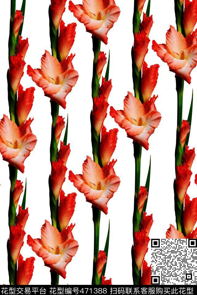 高端竖排花卉花枝简单但又不失大方数码印花华亿平台下载（图片编号: 471388） - 瓦栏（Walan）