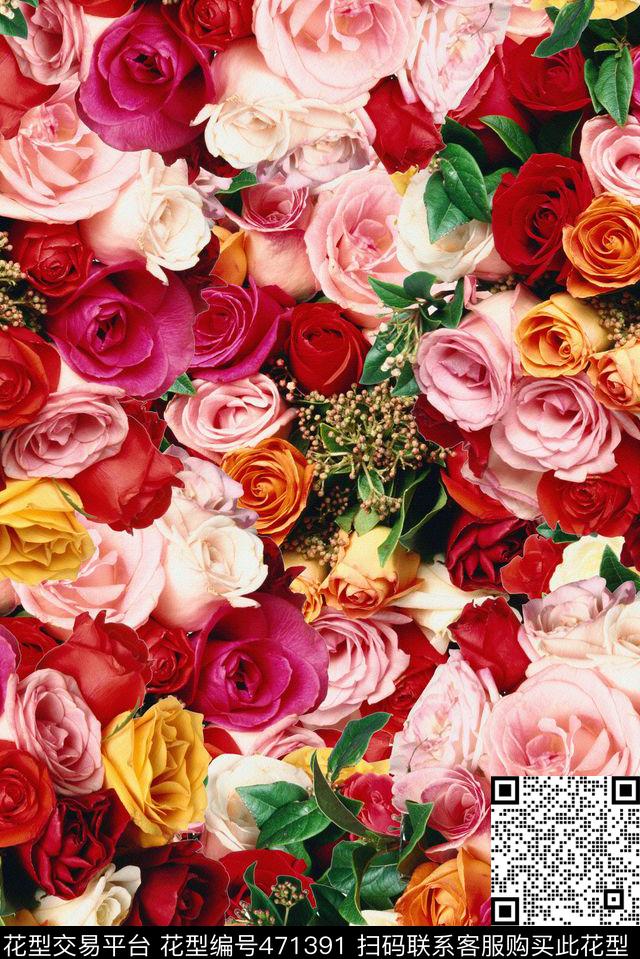 满铺红玫瑰粉玫瑰数码印花华亿平台下载（图片编号: 471391） - 瓦栏（Walan）