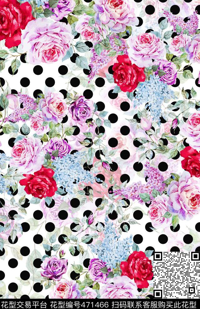 D&G走秀波点杜嘉班纳玫瑰数码印花华亿平台下载（图片编号: 471466） - 瓦栏（Walan）