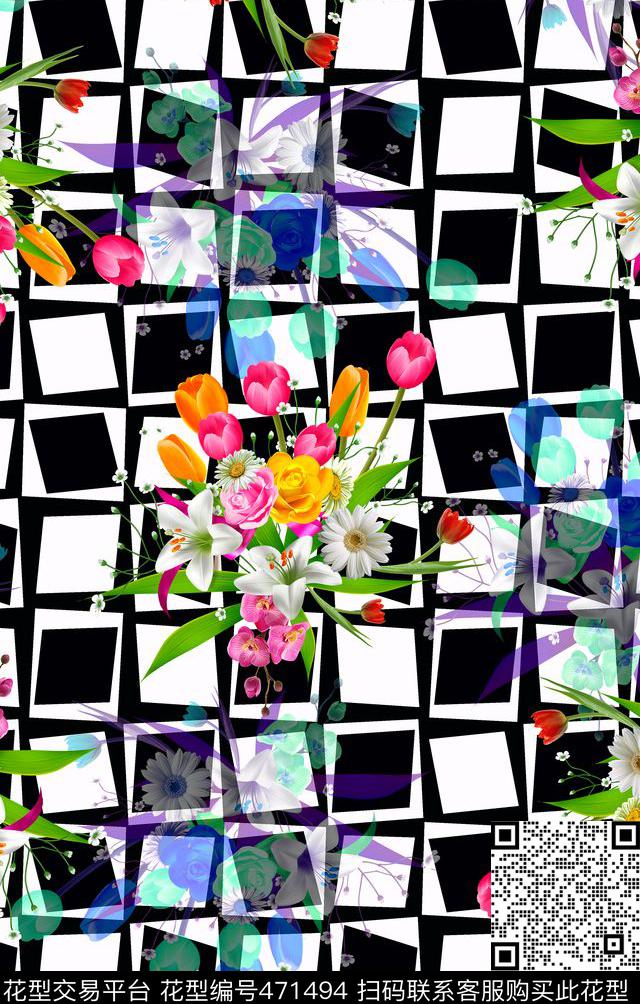 格子个性几何数码印花华亿平台下载（图片编号: 471494） - 瓦栏（Walan）