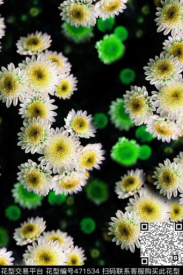 清新雏菊花卉数码印花华亿平台下载（图片编号: 471534） - 瓦栏（Walan）