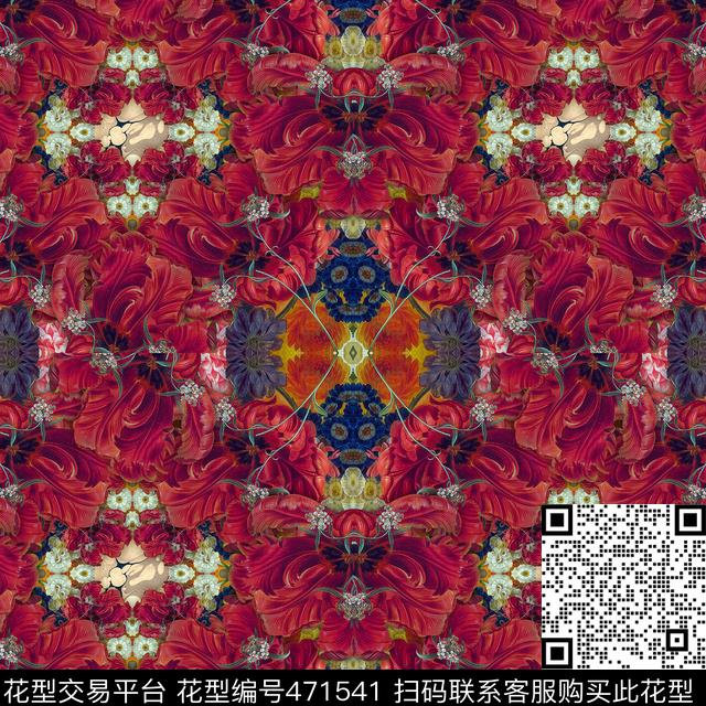花卉红花花园数码印花华亿平台下载（图片编号: 471541） - 瓦栏（Walan）