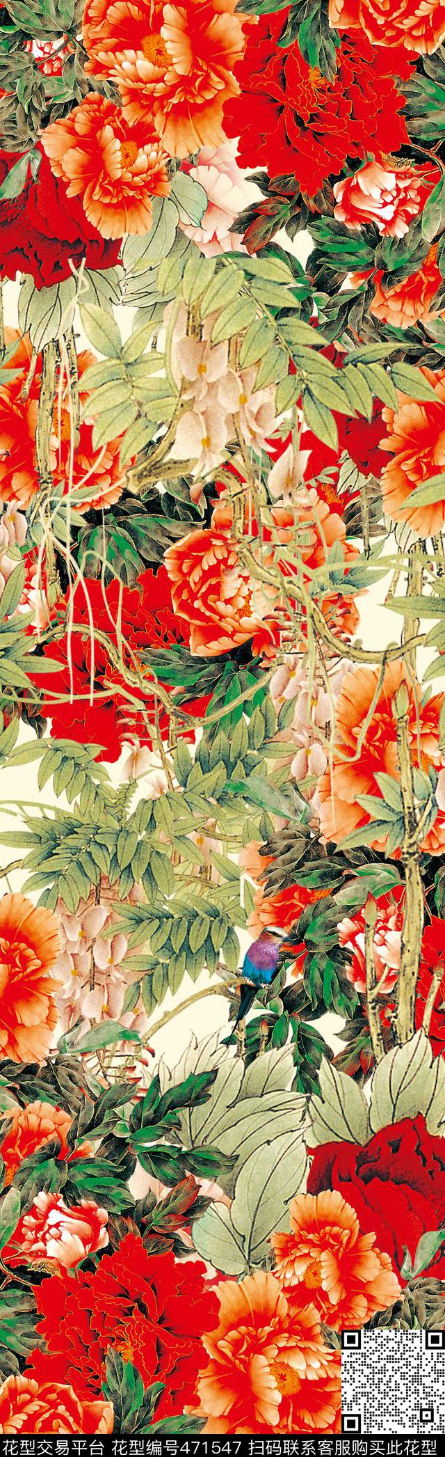 花卉花鸟牡丹数码印花华亿平台下载（图片编号: 471547） - 瓦栏（Walan）