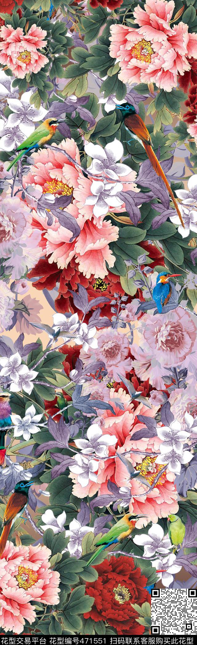 长巾牡丹中国风数码印花华亿平台下载（图片编号: 471551） - 瓦栏（Walan）