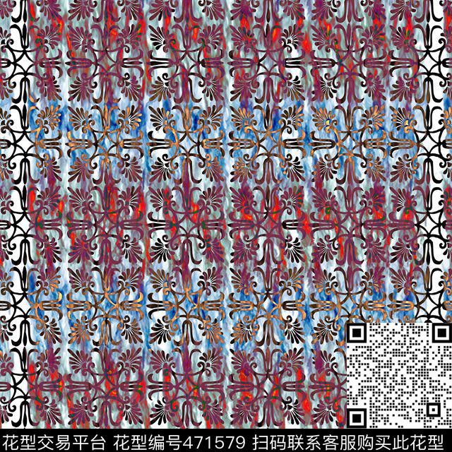 传统花样抽象底纹创意服装面料数码印花华亿平台下载（图片编号: 471579） - 瓦栏（Walan）