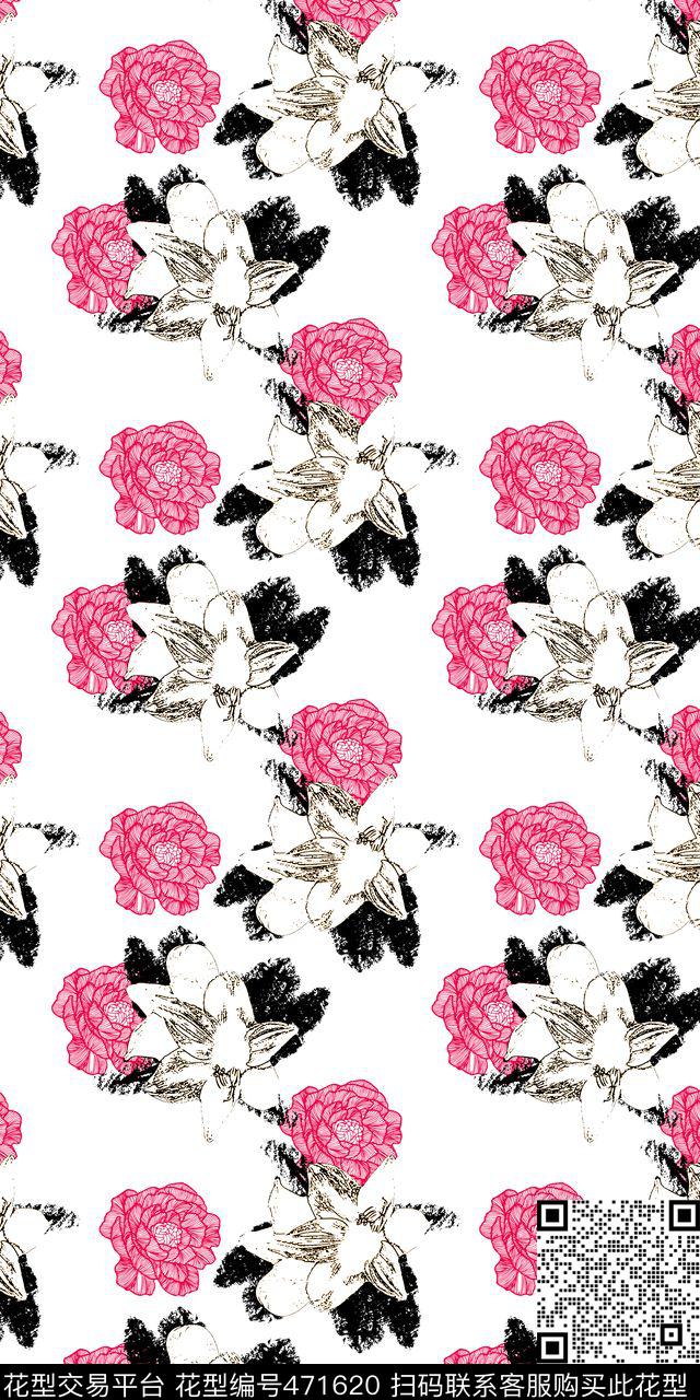 抽象花卉女款传统印花华亿平台下载（图片编号: 471620） - 瓦栏（Walan）