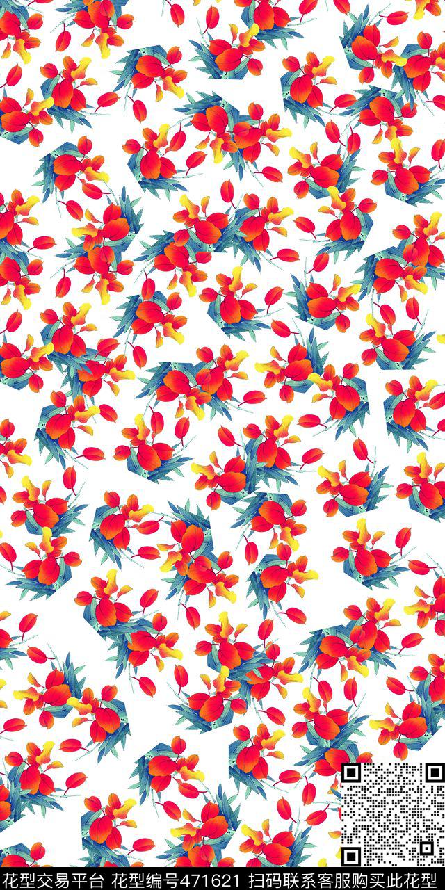 中国风小碎花水彩数码印花华亿平台下载（图片编号: 471621） - 瓦栏（Walan）