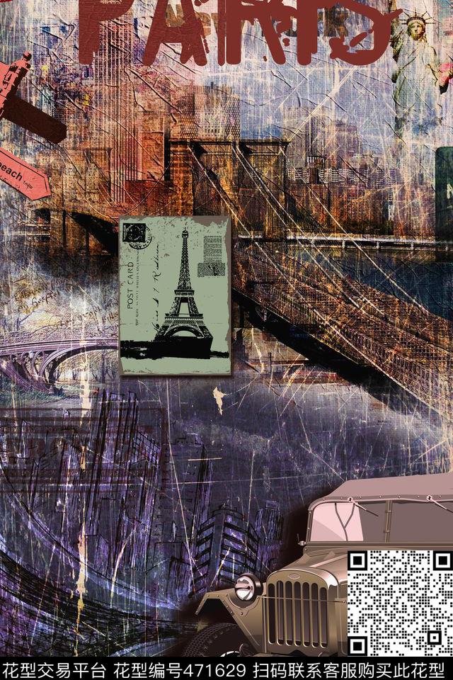 复古建筑老式汽车数码印花华亿平台下载（图片编号: 471629） - 瓦栏（Walan）