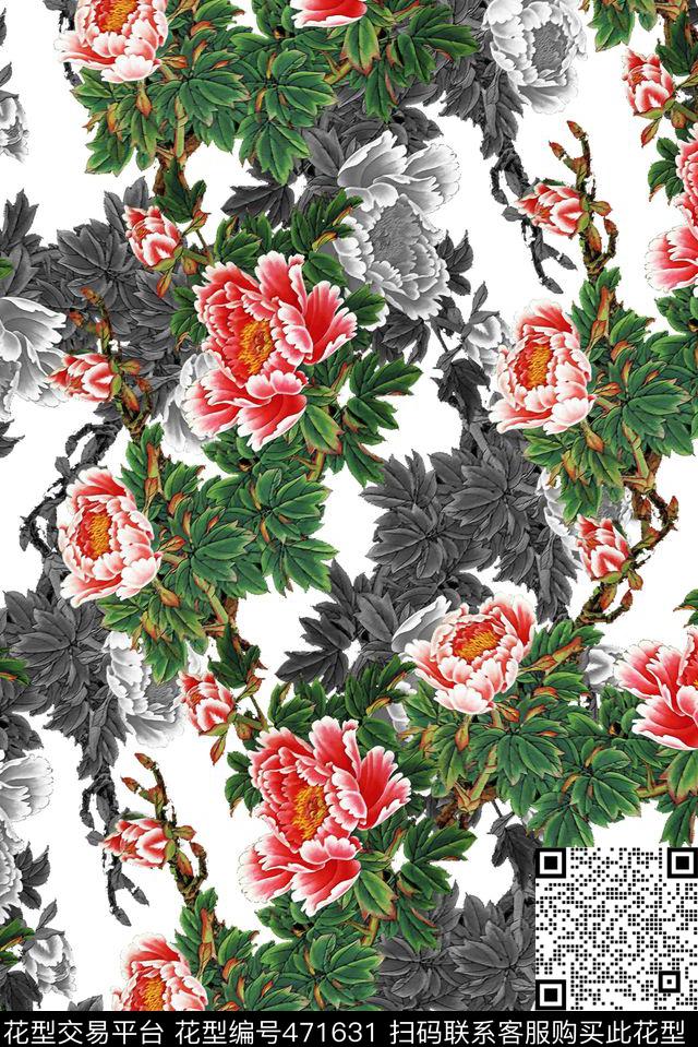 中国风工笔水墨传统印花华亿平台下载（图片编号: 471631） - 瓦栏（Walan）