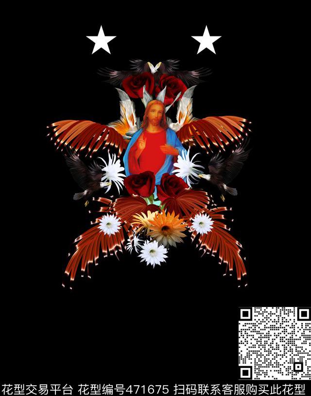 纪梵希GIVENCHY耶稣老鹰花鸟T恤卫衣夹克数码印花华亿平台下载（图片编号: 471675） - 瓦栏（Walan）