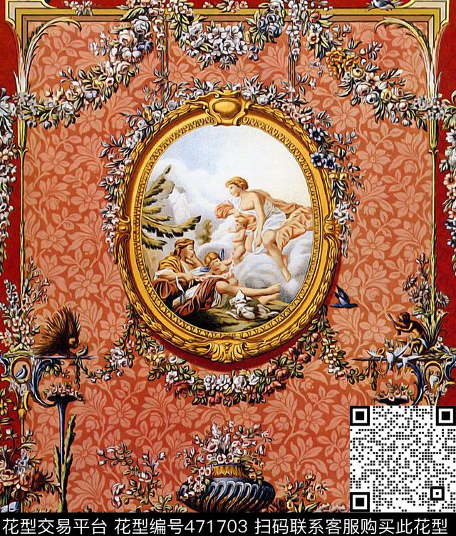 巴洛克式定位卷草花数码印花华亿平台下载（图片编号: 471703） - 瓦栏（Walan）