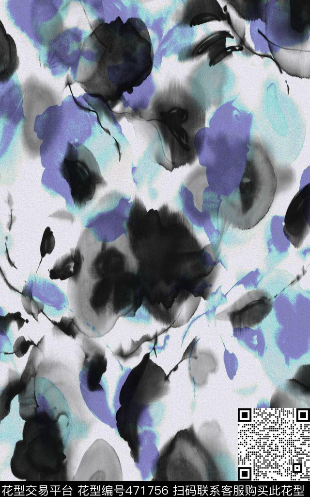 中国风民族风水墨数码印花华亿平台下载（图片编号: 471756） - 瓦栏（Walan）