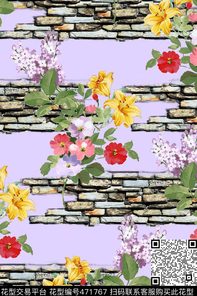 花卉墙壁抽象数码印花华亿平台下载（图片编号: 471767） - 瓦栏（Walan）