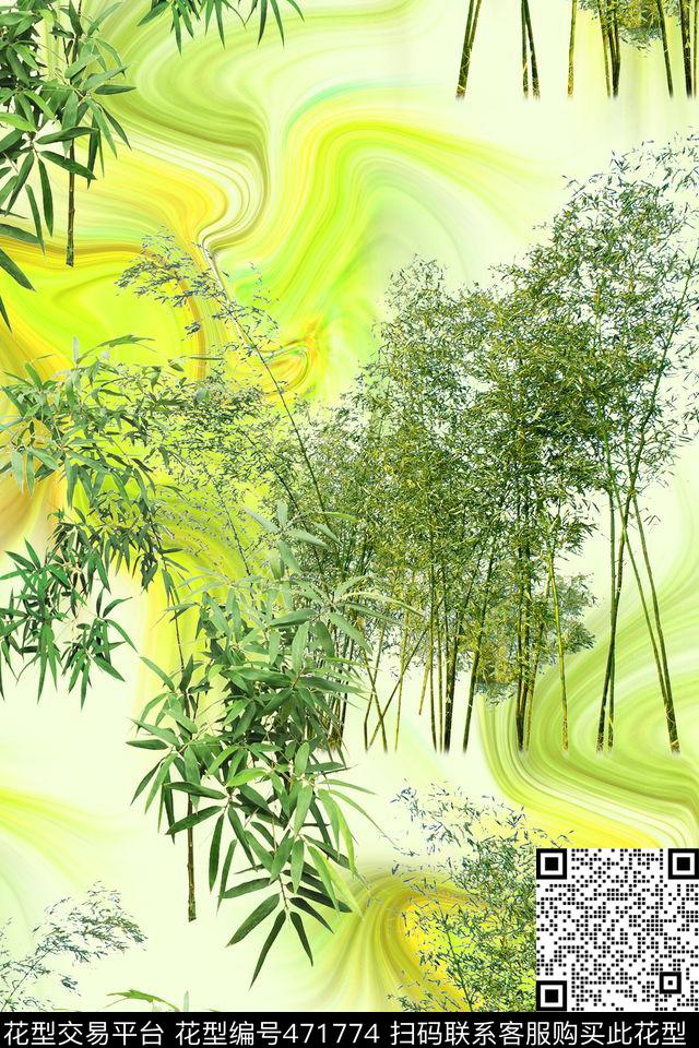 小清新竹林晕染数码印花华亿平台下载（图片编号: 471774） - 瓦栏（Walan）