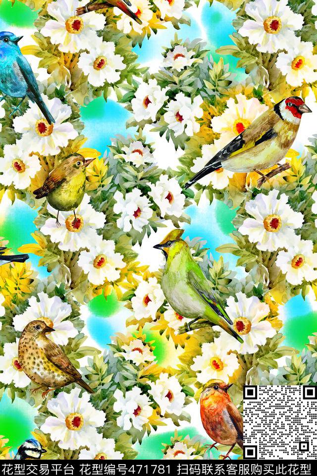 田园风早春小鸟数码印花华亿平台下载（图片编号: 471781） - 瓦栏（Walan）